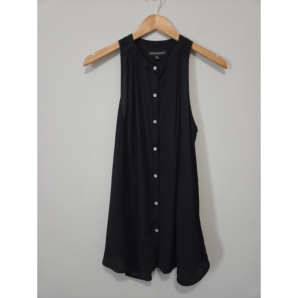 Banana Republic Women‎ Black Sleeveless Button Down Racerback Blouse XS